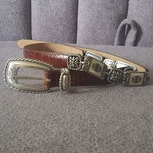 Brighton Brown Leather Vanity Etched Metal Belt